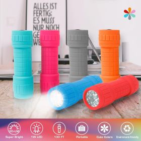9-LED Flashlight 6-Pack Impact Handheld Torch Assorted Colors with Lanyard 3AAA Battery Included (Hurricane Supplies, Camping, Hiking, Emergency