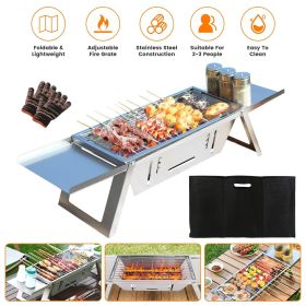 3 In 1 Foldable Charcoal Grill Fire Pit Slow Cooker 2-3 People Portable Camping Grill Stainless Steel BBQ Grill for Camping Tailgating Yard GPCT5