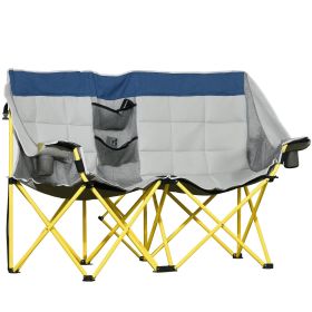 Loveseat Style Camping Chair, Oversized Folding Lawn Chair with Carry Bag & Cup Holders, for Outdoor, Beach, Picnic, Hiking, Travel, Navy Blue &