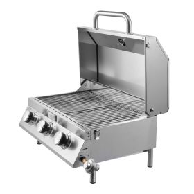 Tabletop Gas Grill, 3-Burner Stainless Steel Portable Propane Grill, with Built-in Thermometer, Travel Locks, Weatherproof Lid, 22,500 BTU Total