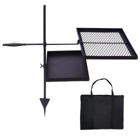 Swivel Campfire Grill Skillet Combo, Portable Heavy Duty Camping Grill Grate with Height Adjustable Grill Grate and Grill Pan and Carry Bag, Blac