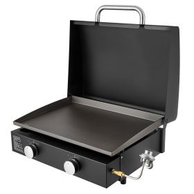 Gas Griddle, 2 Burner Tabletop Griddle, 22 inch Portable Griddles Propane with Lid, Oil Drain Hole & Oil Collection Tray