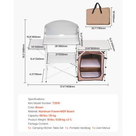 Outdoor 2-Tier Kitchen with Zippered Bag, Portable Folding Cook Table for BBQ, Party and Camping, Brown