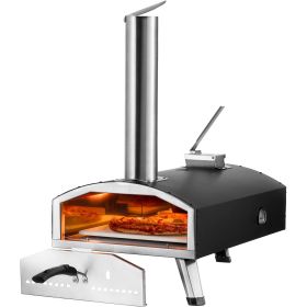 Portable Outdoor Oven, 12-inch Pizza Oven, Pellet & Chips & Charcoal Tri-Fuel, Iron Spray Pizza Grill, Includes Pizza Stone, Waterproof Cover, Sh