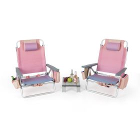 2 Packs 5-Position Outdoor Folding Backpack Beach Table Chair Reclining Chair Set