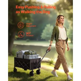 Collapsible Wagon Carts, 120L & 225LBS Folding Wagons with All-Terrain Wheels, Heavy Duty Outdoor Utility Cart with Adjustable Handle