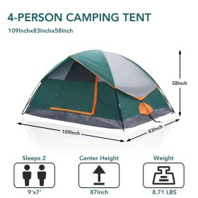 2/4 Person High Quality Camping Tent with Tent Fly, Easy Setup Dome Tent with Mesh Windows & Skylights, Lightweight Portable Tent for Outdoor Cam (Color: green/four people)