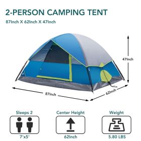 2/4 Person High Quality Camping Tent with Tent Fly, Easy Setup Dome Tent with Mesh Windows & Skylights, Lightweight Portable Tent for Outdoor Cam (Color: blue/Two people)