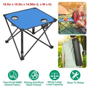 1Pc/2Pcs Options -- Foldable Camping Table Portable Picnic Table Lightweight Travel Desk with 2 Cup Holders Carrying Bag (Color: Blue, Quantity: 1Pc)