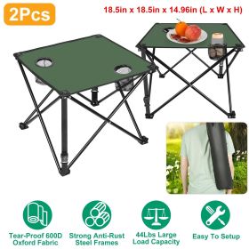 1Pc/2Pcs Options -- Foldable Camping Table Portable Picnic Table Lightweight Travel Desk with 2 Cup Holders Carrying Bag (Color: Green, Quantity: 2Pcs)