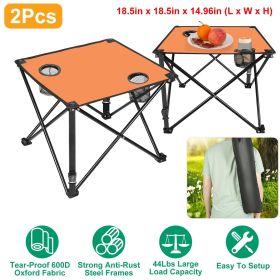 1Pc/2Pcs Options -- Foldable Camping Table Portable Picnic Table Lightweight Travel Desk with 2 Cup Holders Carrying Bag (Color: Orange, Quantity: 2Pcs)
