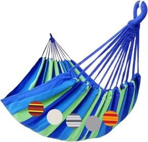 Brazilian Double Hammock 2 Person Extra Large 220x160cm Total Length 330cm Load 500lb Canvas Cotton Hammock for Patio Porch Garden Backyard Loung (size: Blue/Green Stripe   XX-Large)