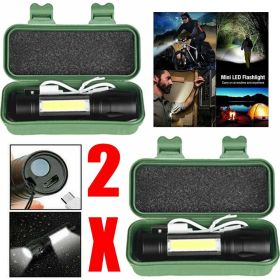2Set USB Rechargeable COB LED Flashlight Zoomable Torch Light Lamp Camping Portable (Quantity: 2 sets)