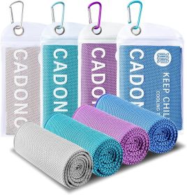 4 Pack Cooling Towel (40"x12"), Soft Breathable Chilly Towel, Ice Towel, Microfiber Towel for Yoga, Sport, Running, Workout,Gym, Camping, Fitness (Color: Grey/Lake Blue/Purple/Light Blue)