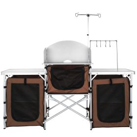 Camping Kitchen Table, Folding Outdoor Cooking Table with Storage Carrying Bag, Aluminum Cook Station 3 Cupboard & Detachable Windscreen (Default: Default)