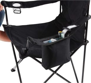 Portable Quad Camping Chair with 4-Can Cooler, Cushioned Seat & Back with Side Pockets & Cup Holder, Carry Bag Included (Color: Black)